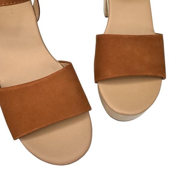 Ann Taylor LOFT Cognac Suede Leather Wooden Platform Clog Sandals Size 7.5 NIB - Picture 5 of 11
